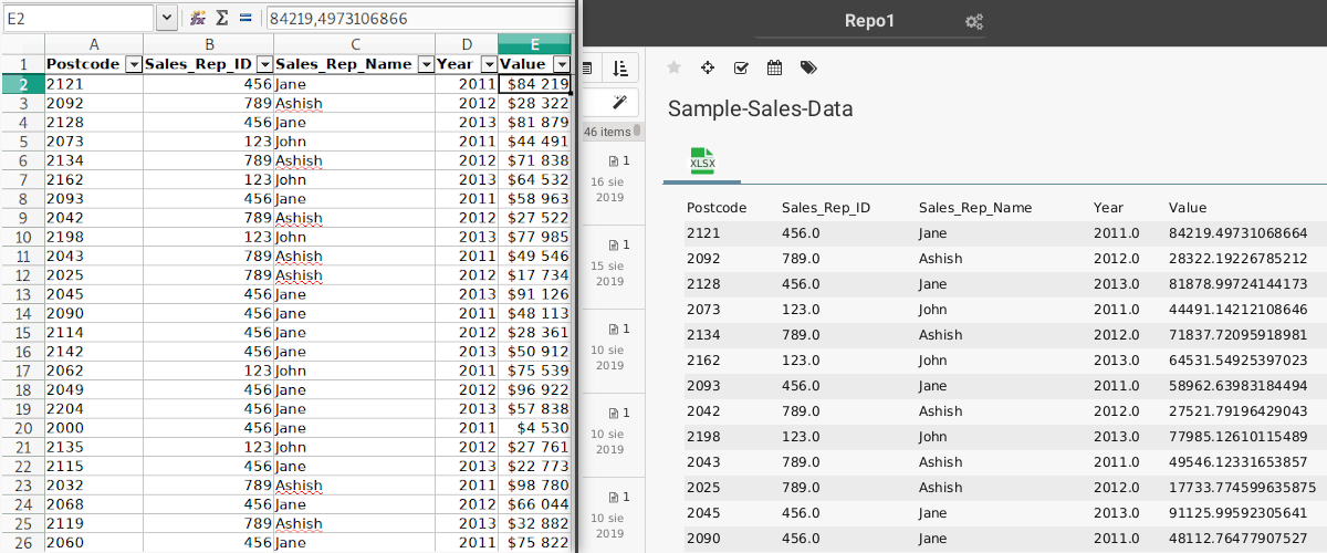 Excel preview